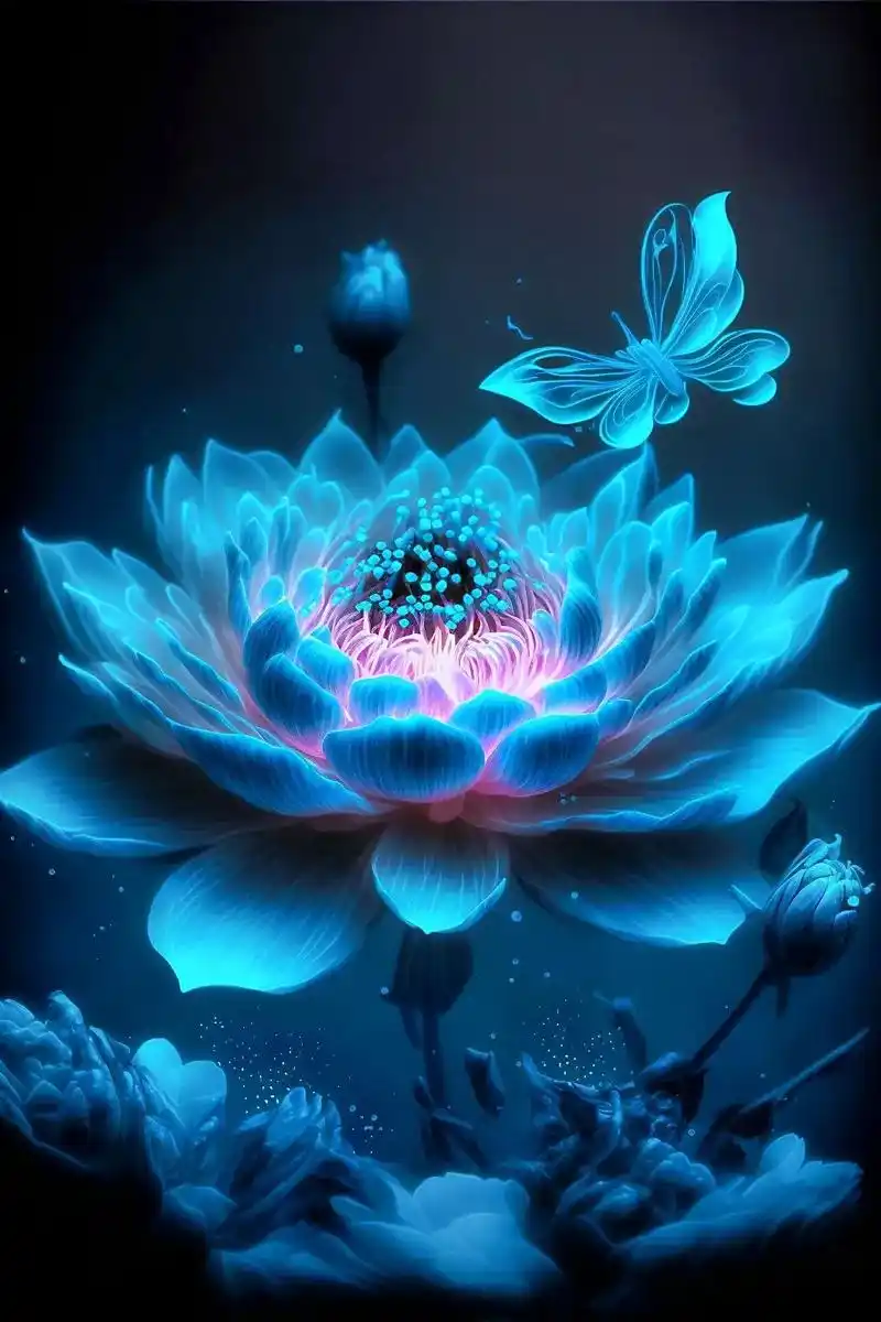 蓝色莲花.佛光普照,佛缘,2023试试这个壁纸! #ai绘画 - 抖音