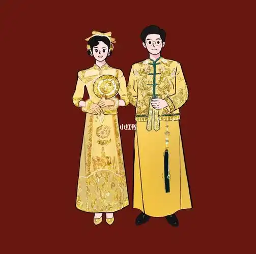 卡通手绘中式婚纱照