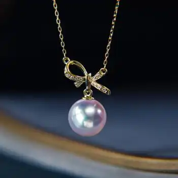 柒畔日本akoya海水珍珠项链吊坠18k金单颗天女级钻石款锁骨18k锆石款