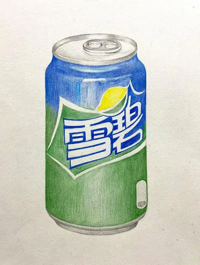 彩铅画|雪碧 小时候爱喝的饮料