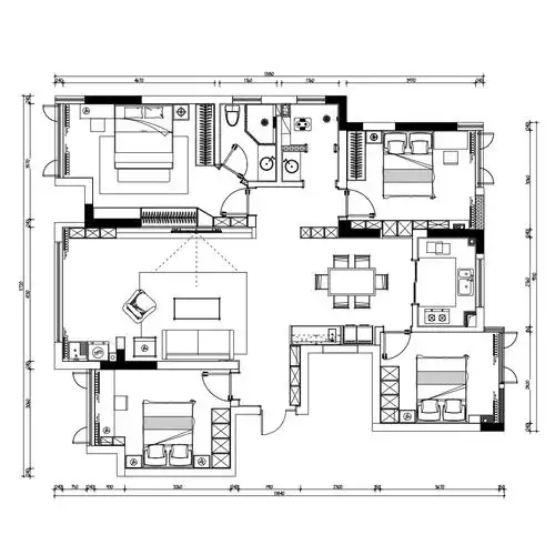 120平四居室户型图