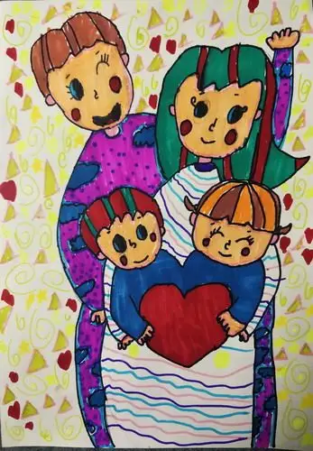 少儿书画作品-四口之家/儿童书画作品四口之家欣赏_中国少儿美术教育