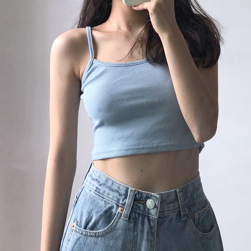 catandfish新品夏季韩版修身百搭性感短款纯色背心小吊带女