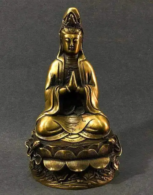 厂家直销纯铜南海观音摆件 双手合十观世音菩萨 家居风水摆件