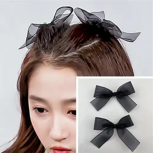 新款王牌对王牌关晓彤同款黑色蝴蝶结网纱发夹气质发卡头饰边夹女