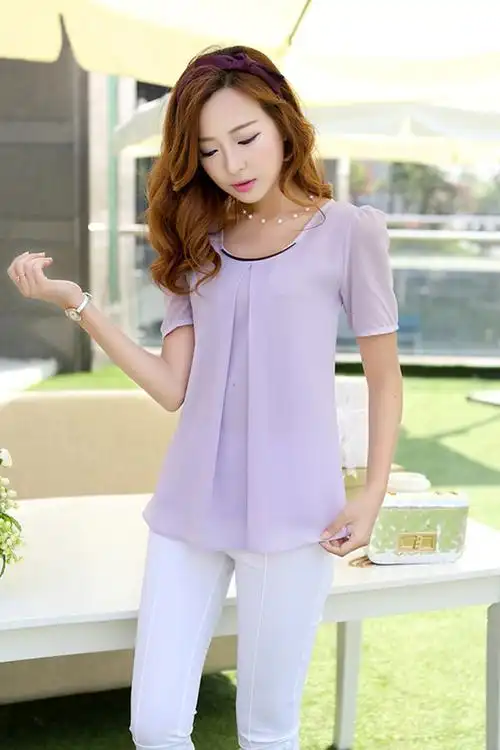 【艾芳屋】女装夏装短袖雪纺衫