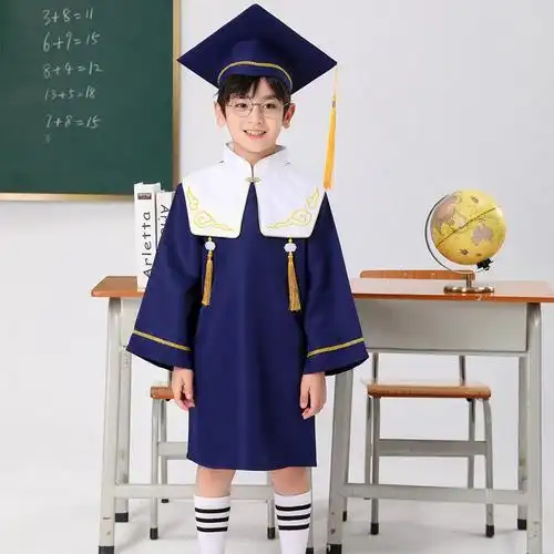 儿童博士服幼儿园学士服帽小学生男女毕业照服装礼服夏中国风套装