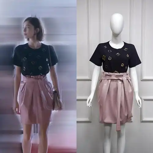 归还世界给你古力娜扎沈忆恩同款衣服短袖圆领黑色t恤皮裙套装女