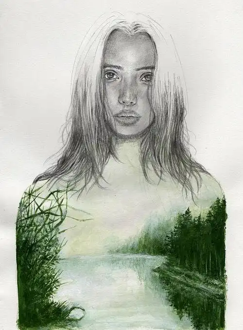 融合了风景的人物肖像素描ellyliyanaruslan新加坡