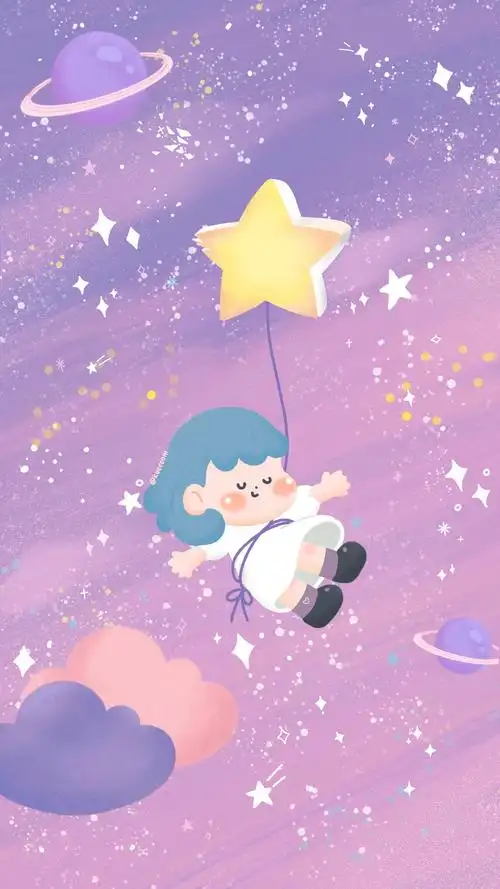 紫色星空梦幻少女插画手机壁纸