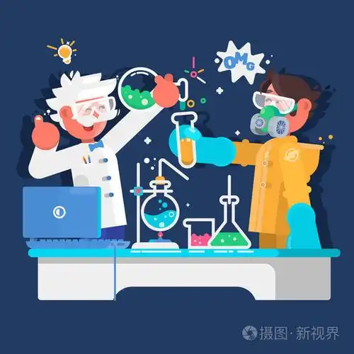 实验室助理在科学医学化学或生物实验室工作.矢量图