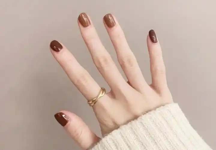 2021最流行奶咖棕显白美甲,图片,短指甲-lomo美甲