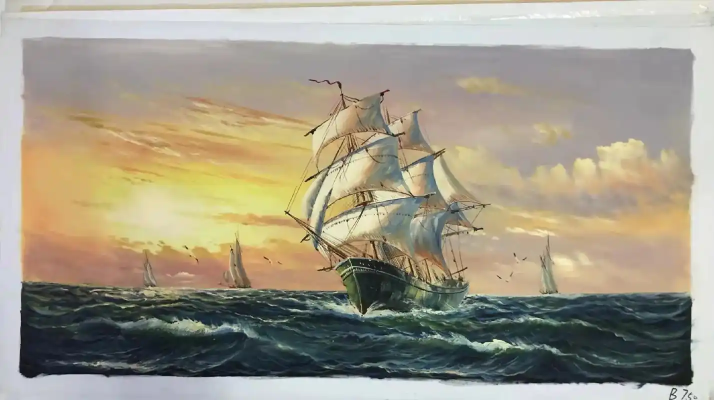 纯手工油画风景帆船喜欢下单哦可挂在家居增添色彩尺寸60x120