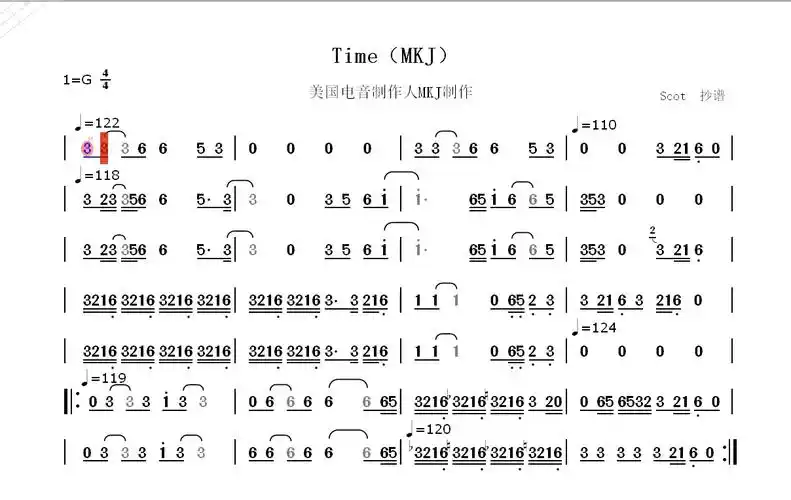 「萨克斯音乐」time(mkj)——动态简谱