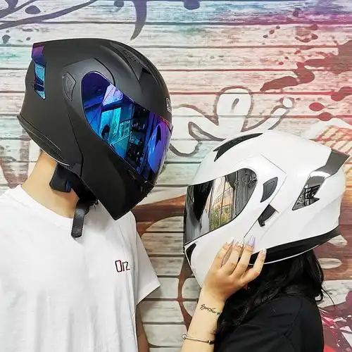 摩托车情侣盔带揭面尾翼男带一对机车头盔一体摩托车头盔