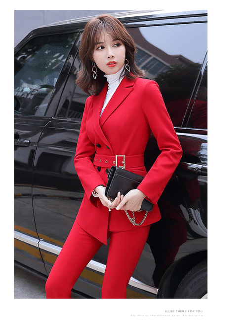 红色西装套装女工作服女职业气质时尚主持人正装女士西服总裁套装