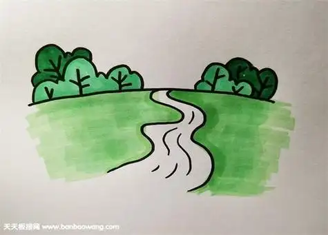 简单又好看河边小房子风景简笔画图片地平线简笔画景物长江简笔画图片