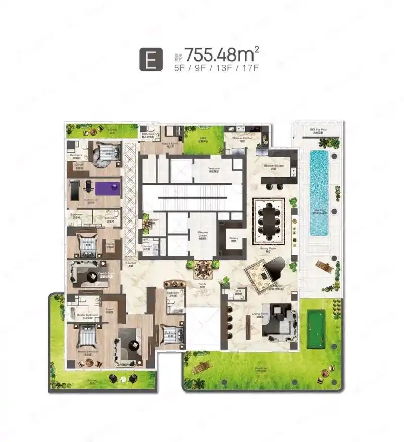 755平米空中大平层!泳池和露台全是标配!