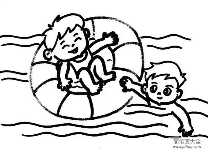 运动人物夏天游泳时候的简笔画夏天人物场景简笔画夏天海边游泳简笔画