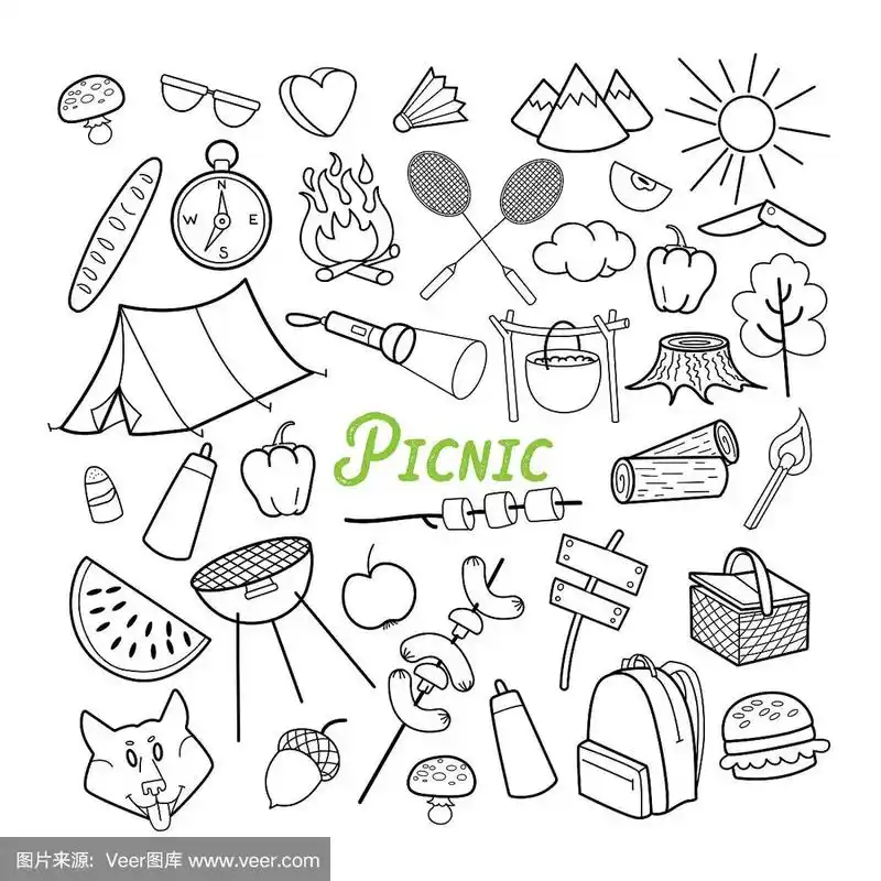 食物,自然,露营概述元素