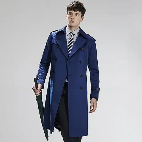 ursmart过膝长款风衣男双排扣防风雨男士风衣英伦时尚外套男