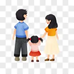三口之家手牵手背影装饰素材pngpsd卡通一家人坐沙发上看电视pngai