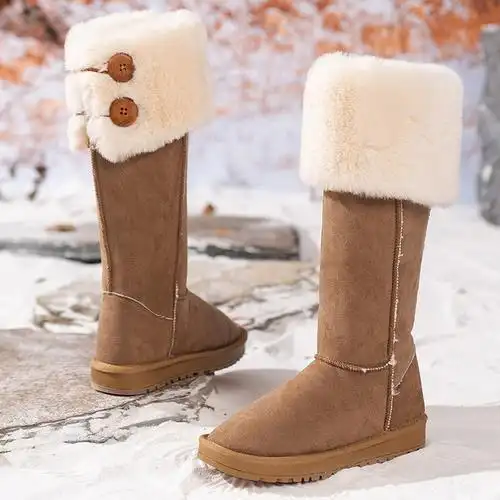 长筒雪地靴女2024新款厚底不过膝长靴冬季加绒加厚高筒东北大棉鞋