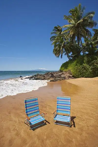 夏威夷,毛伊岛,麦肯那,漂亮,海滩,两个,沙滩椅,沙子