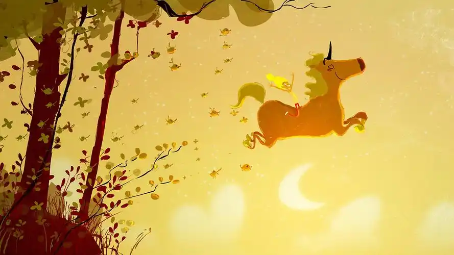 幻想,树,独角兽,女孩,飞起来,可爱壁纸