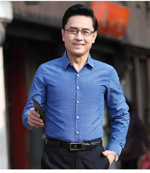 一件代发父亲衬衫中年长袖男士衬衣春季新款中老年人爸爸装春装男