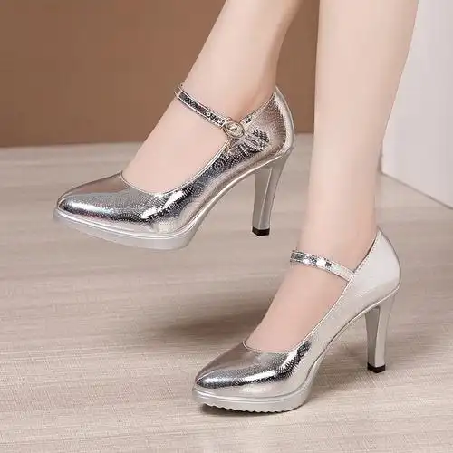 银色高跟鞋防水台夜店