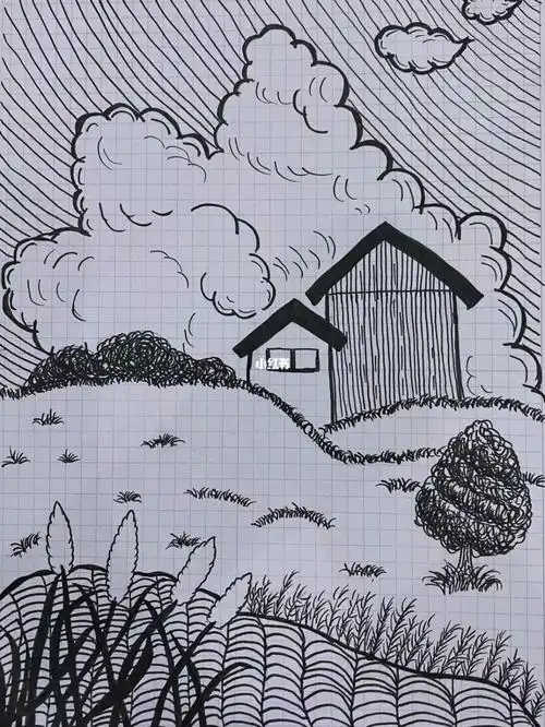 插画临摹黑白色风景