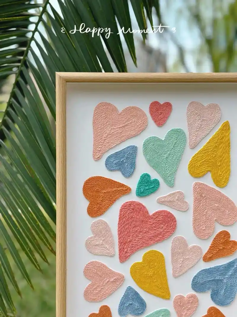 手工毛线画丨闲置改造丨五彩爱心立体装饰画