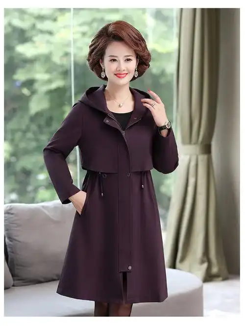 恒源祥轻奢高档妈妈风衣女中长款高贵洋气上衣宽松外套50岁中年女装