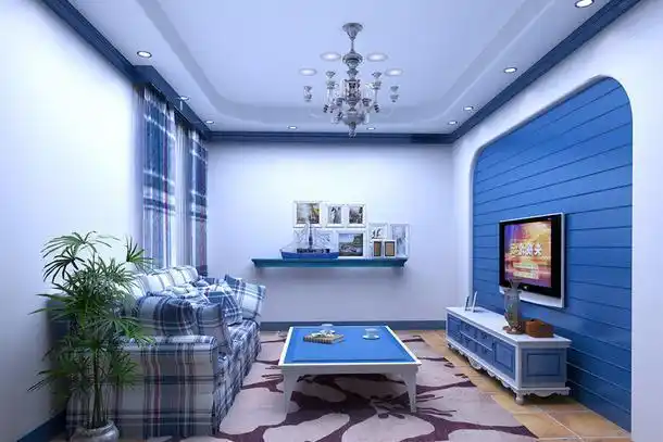 地中海风格客厅电视背景墙蓝色装修效果图地中海风格客厅沙发图片