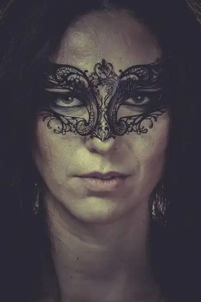 神秘,情色,蒙面,女人,威尼斯人,面膜,深发女性