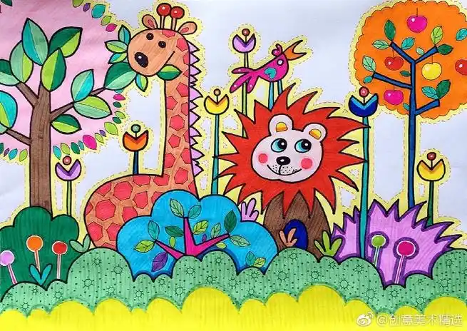 色彩丰富的儿童画范画作品～儿童画素材超话儿童创意美术超话中国少儿