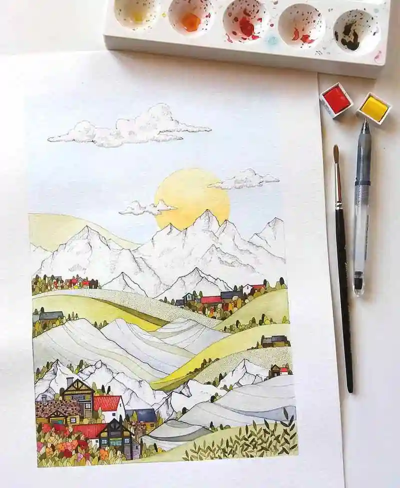 优秀精致的水彩画图片作品,风景水彩画插画作品集