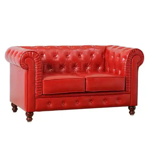 红色皮沙发美式扶手沙发|酒店公寓双人位实木脚沙发|别墅书房沙发