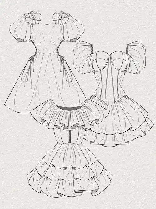 手绘  #服装款式图  #服装设计素材之平面款式图  #服装设计  #连衣裙