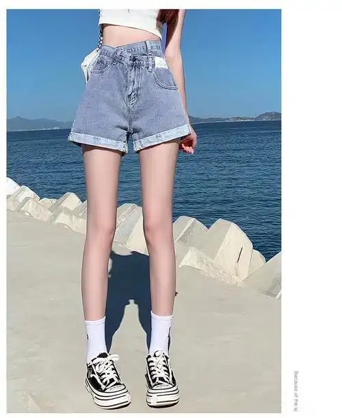 夏季新款大码高腰牛仔短裤女薄款胖mm宽松阔腿a字学生辣妹热裤… - 17