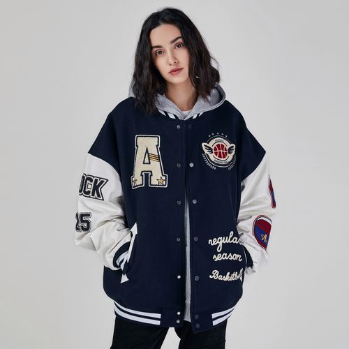 a chock原创美式字母植绒外套潮woo专属男女夹棉加厚夹克棒球服潮