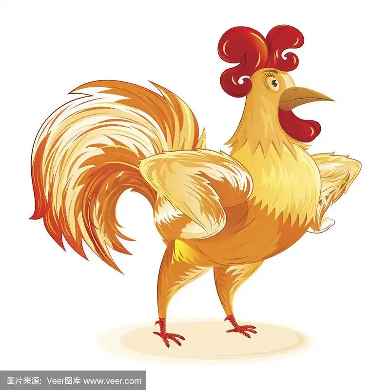 鸡新年象征卡通人物七彩孤立手臂叉腰