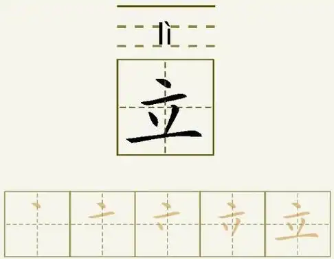 立字的拼音和书写笔画的图片展示
