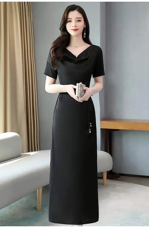 女装真丝连衣裙女长款过膝2020夏季新款重磅桑蚕丝高端显瘦礼服裙子潮