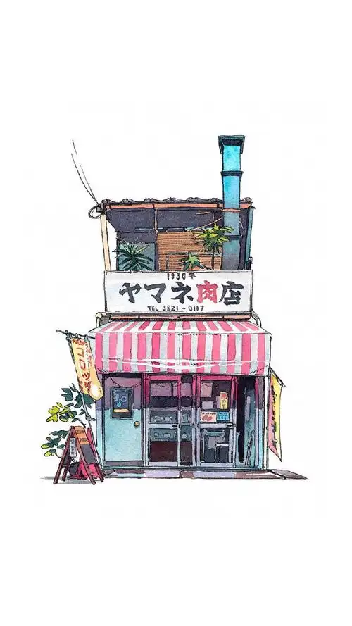 日系动漫风格建筑插画高清手机壁纸