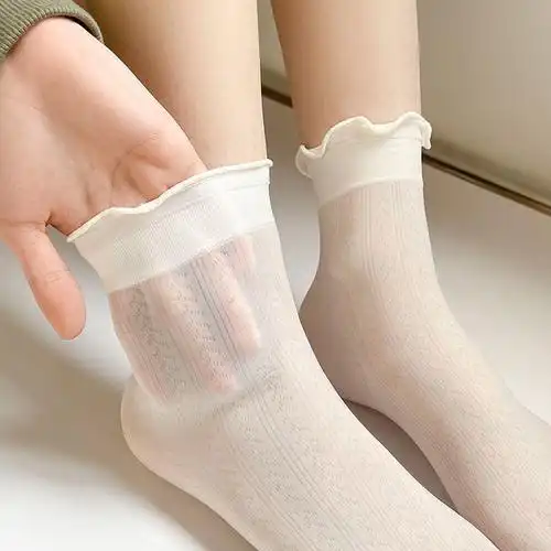 白色丝袜女英伦风配小皮鞋袜子女中筒袜薄款冰丝日系夏天网红款