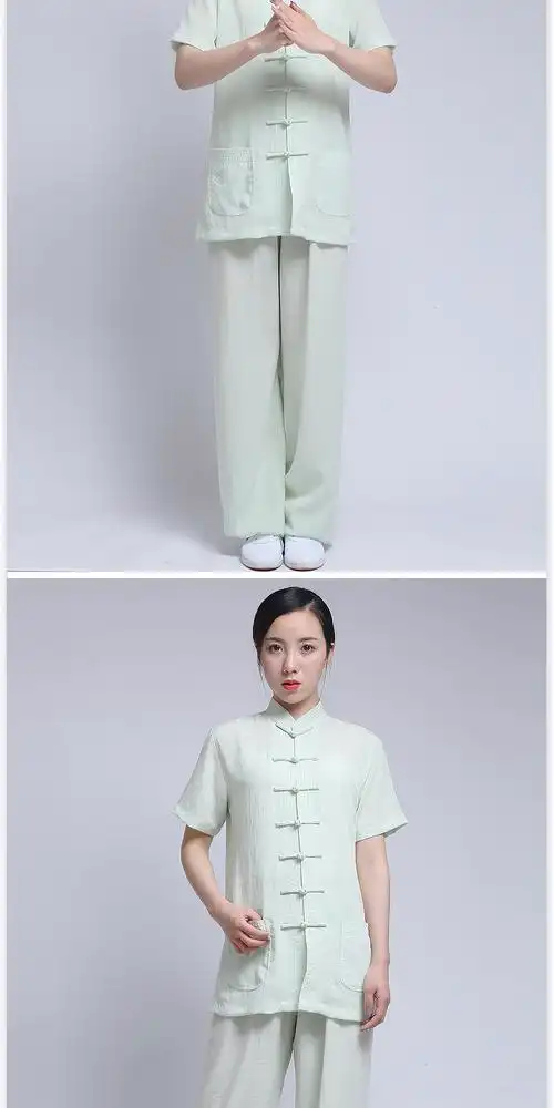 武当秀华道源高质亚麻太极服道服练功服方领短袖太极服表演服套