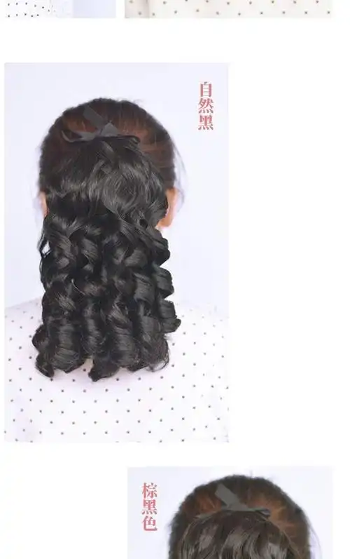 复古时尚旗袍假发国民宫廷油条卷短款马尾卷发假发螺旋小卷发尾插梳式