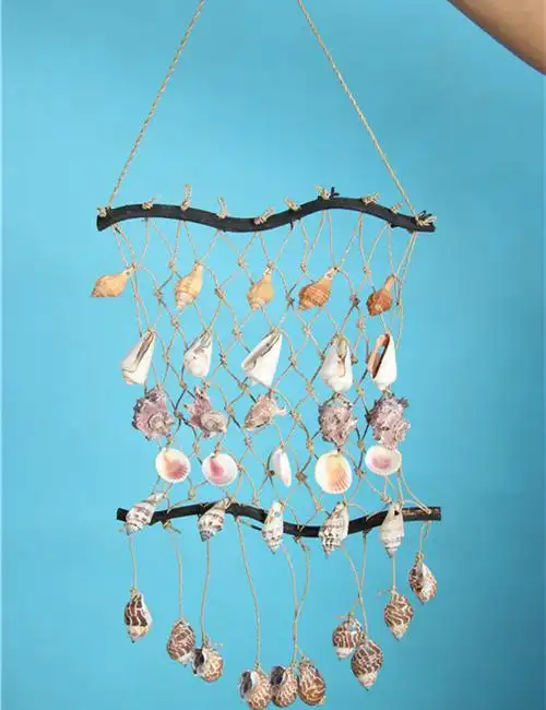 家居装饰海洋天然贝壳扇贝海螺麻绳网挂饰壁画壁挂工艺品风铃